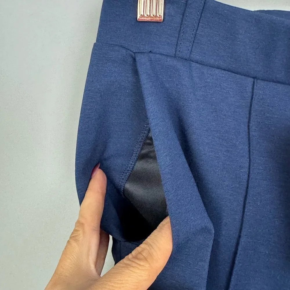 VILAGALLO | NEW Navy Blue Carole Flare Leg Pants Stripe Trim Women’s Size 38/4